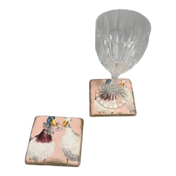 Ducks Stone Coasters Upcled with Decoupage and Hand Painte Ducks in Love - Picture 4 of 7